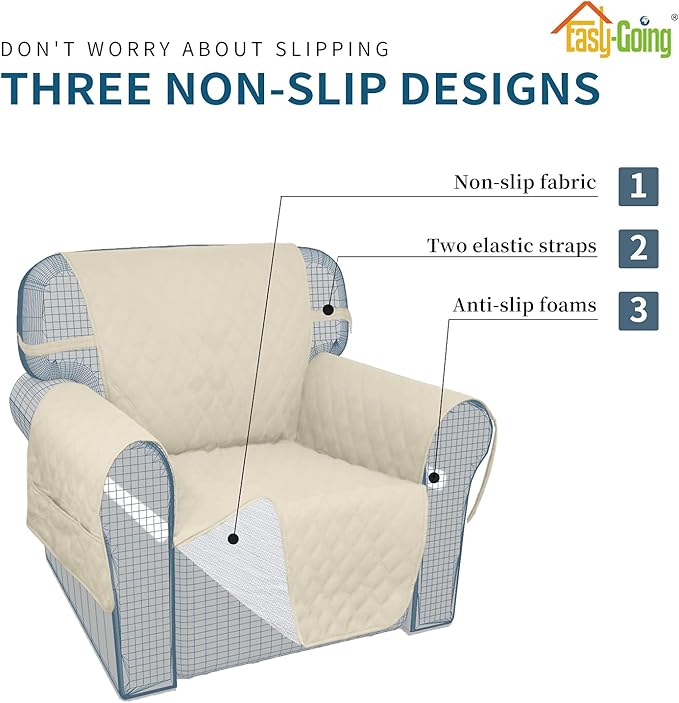 Easy-Going Sofa Slipcover Waterproof Sofa Cover Couch Cover for 4 Cushion Couch with Elastic Straps Washable Non-Slip Furniture Protector Cover for Pets, Dogs, Cat (XX-Large, Ivory)