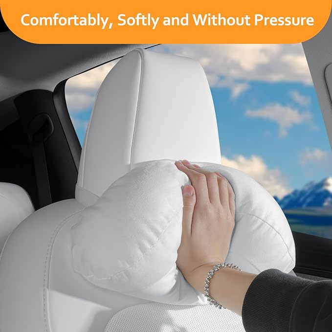 Arcoche Soft car headrest for Model 3 Y S X Highland Juniper Accessories Complies with The Original OEM Factory Standards No Pressure no Odor Easy to Clean Pain Relief Car Neck Pillow 1pc White