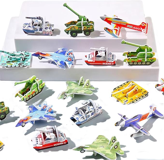 30PCS Flowarmth Puzzle, 3D Cartoon Puzzles for Kids Ages 4-8, Educational 3D Cartoon Puzzle, 30PCS Not Repeating 3D Puzzles for Kids, DIY 3D Animal Jigsaw Puzzles Art Crafts Gifts (Plane Tanks)