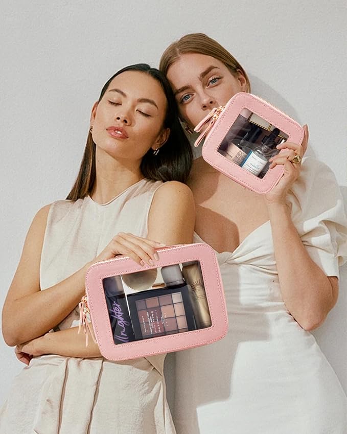 FFpaw Travel Clear Makeup Bag Set, TSA Approved Cosmetic Bag Case with Zipper Portable Makeup Pouch Toiletry Bag Women Traveling Cosmetic Organizer Storage Bag Car Organizer Car Essentials for Women