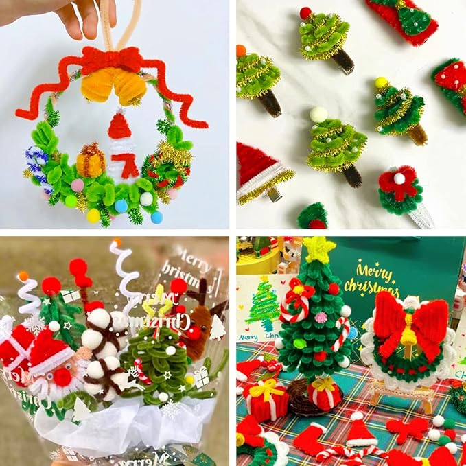 Eppingwin 180pcs Pipe Cleaners,Christmas Pipe Cleaners Craft Supplies,Chenille Stems for DIY Arts Crafts Project(Christmas Colors)