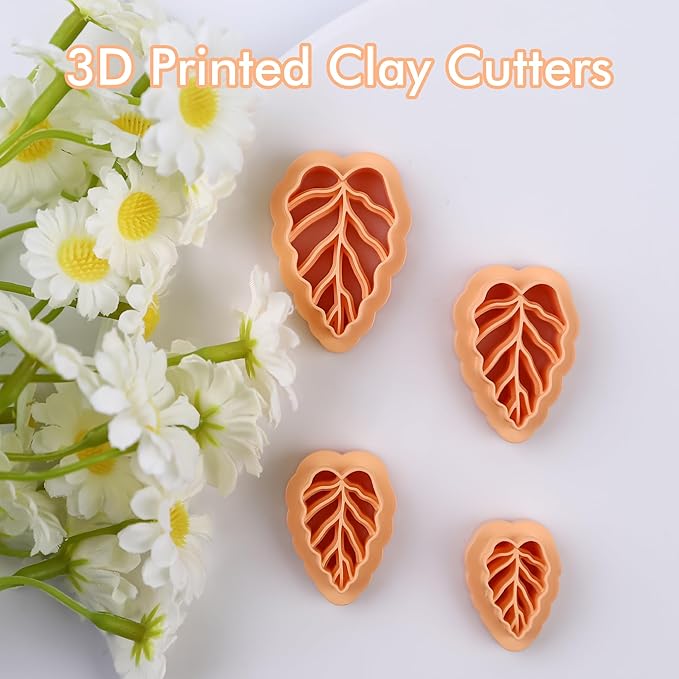 Puocaon Alocasia Polymer Clay Cutters - 4 Pcs Embossing Clay Cutters for Polymer Clay Earrings, Leaves Clay Cutters, Unique Leaves Clay Cutters for Polymer Clay Earrings Jewelry, 3D Print Clay Cutters