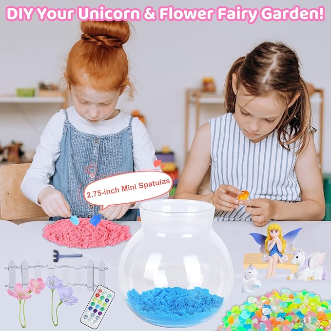 Kids Unicorn Terrarium Crafts Kit, Remote Control 13-in-1 LED Night Light Up Color, Unicorn Birthday Gifts Toys for Girls, DIY Unicorn Arts Toys for Girls Ages 4 5 6 7 8 9 10 11 12 Year Old