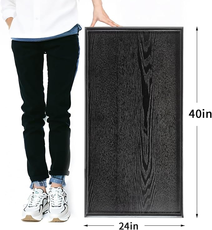 40 x 24 Inches Extra Large Solid Wood Serving Tray for Tea Coffee Table Snack Food Meals Serving Plate Kitchen Party Bar Breakfast Server with Raised Edges Black Wooden Decorative Ottoman Tray