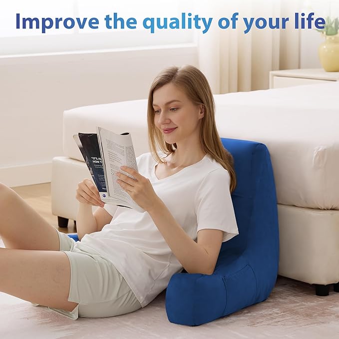 Back Pillow for Bed Sitting up, Reading Pillow for Sitting in Bed Adult, Back Support Pillow, Memory Foam Sit up Lounge Backrest Pillow with Arms for TV, Couch, Chair, Dorm, 18 Inch, Navy Blue
