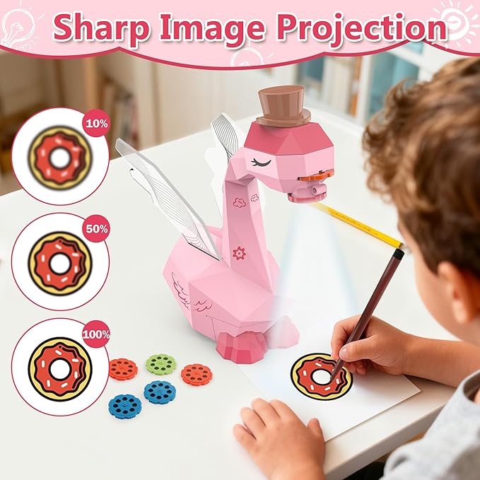 MFEESYOB Drawing Projector for Kids, Tracing and Drawing Projector for Kids with Cute Swan Look, Smart Art Sketcher Projector with 96 Stencils, Toddler Toys for Girls Boys 3+, Pink