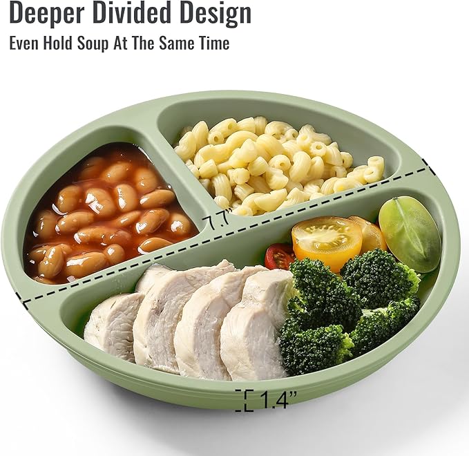 VITEVER Toddler Plates with Lids, 4 Pack Baby Plates with Suction, 100% Food-Grade Silicone, Suction Plates for Baby, Divided Design, Microwave & Dishwasher Safe