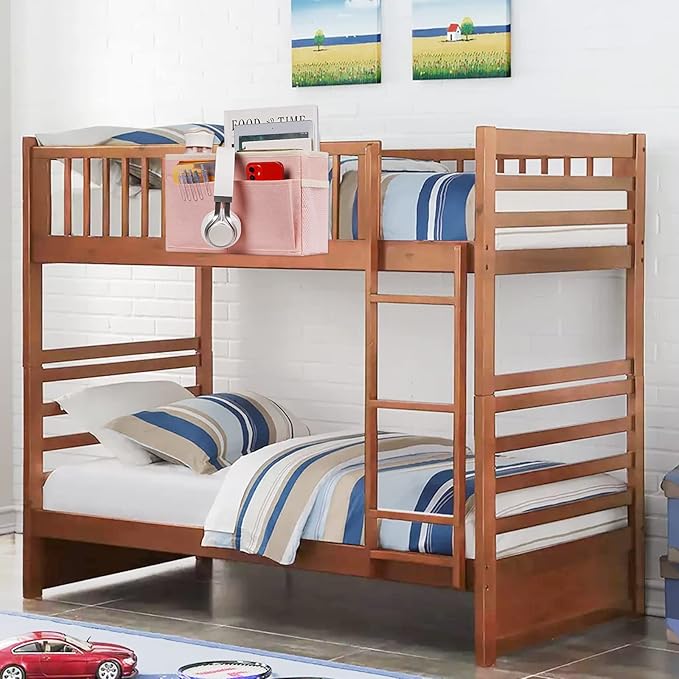 Bedside Caddy Bedside Storage Organizer Hanging Bunk Bed Dorm Room with Side Pockets for Water Bottles, Books, Cell Phones, Headphones (Pink)