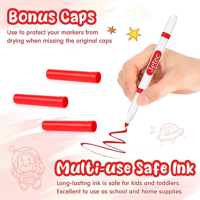 Janlaugh 48 Pcs Line Washable Markers Bulk Red Fine Tip Markers Set Coloring Markers for Kids Thin Washable Markers Red Tips Markers for Art School Supplies, Back to School Supplies, Ages 6+