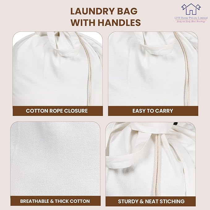 LFH Home Cotton Canvas Extra Large Laundry Bag with Handle, Heavy Duty Drawstring Closure Washable Laundry Bags School Travel, Home, Hotel, College Dorm, Organizer Sack, Toys 28x36-White Thanks Giving
