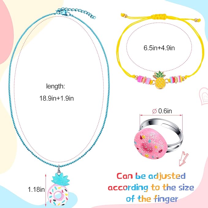24 Pcs Little Girl Jewelry Set Kids Unicorn Necklace Cute Woven Bracelet Ring for Girls Pretend Dress up Party Favor (Cute Style)