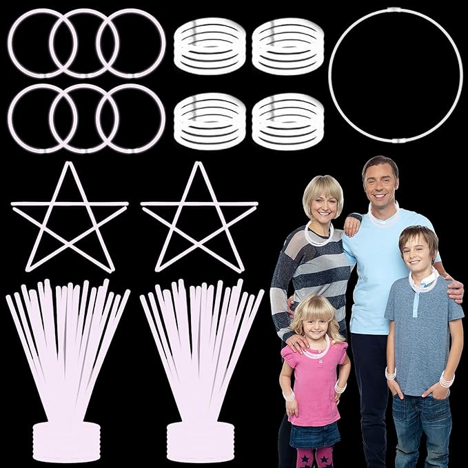 75 Glow Sticks Bracelets and Necklaces, 8'' Glowsticks Bulk Pack Bright Glow in the Dark Party Supplies for Kids (White)