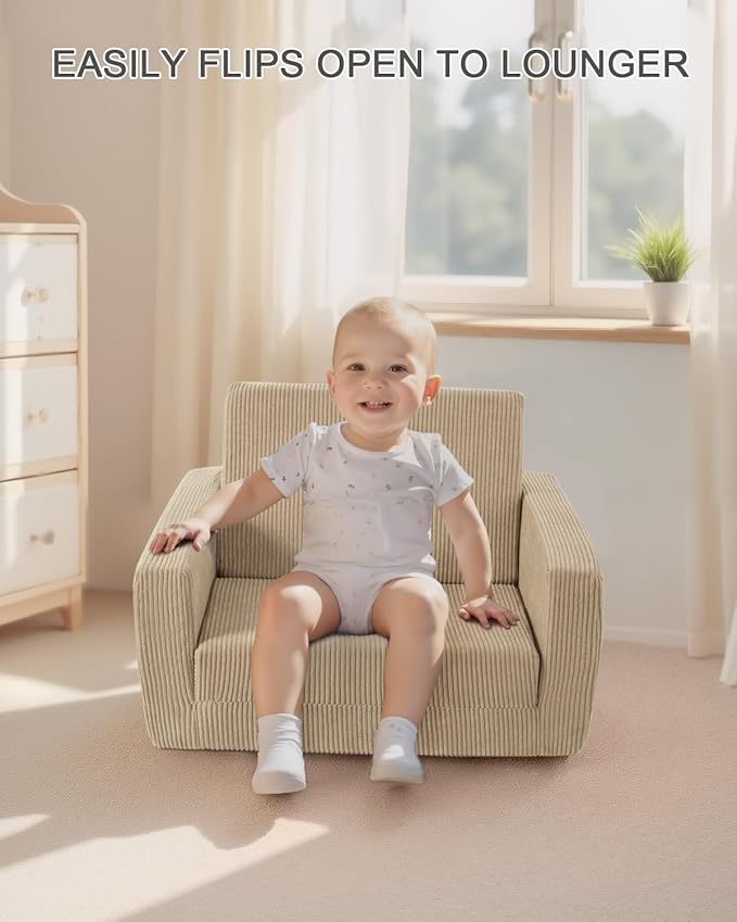 Toddle & Kids Chair,2-in-1 Soft Toddler Couches That Fold Out,Toddler Chairs Comfy 1-3 Years Old,Convertible Sofa to Lounge,Beige