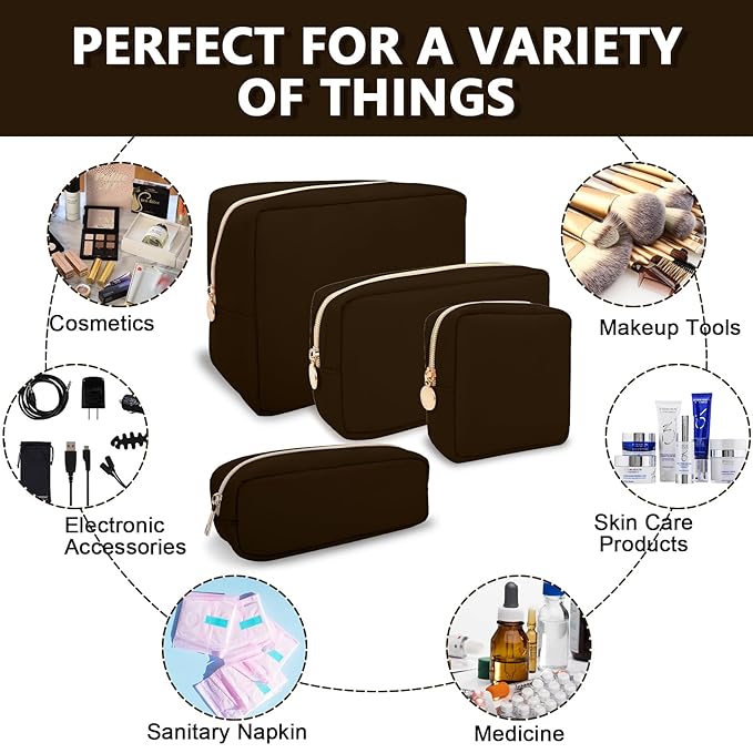 UIXIZQ Large Makeup Bag Pouch,Nylon Women Travel Toiletry Storage Bag Preppy Cosmetic Bag for Girls,Big Makeup Organizer Bag Cute Zipper Pouch Skincare Bag for Sport Work Gift(Large-Chocolate)