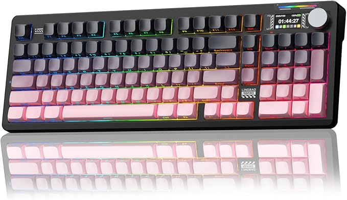 LINGBAO K98 PRO Mechanical Keyboard Wireless, with Screen & Knob,RGB Gaming Keyboard, Tri-Mode BT5.0/2.4GHz/USB-C, Gasket Mount Hot-Swappable Linear Switches Gamer Keyboards for PC/Mac/Linux/Android