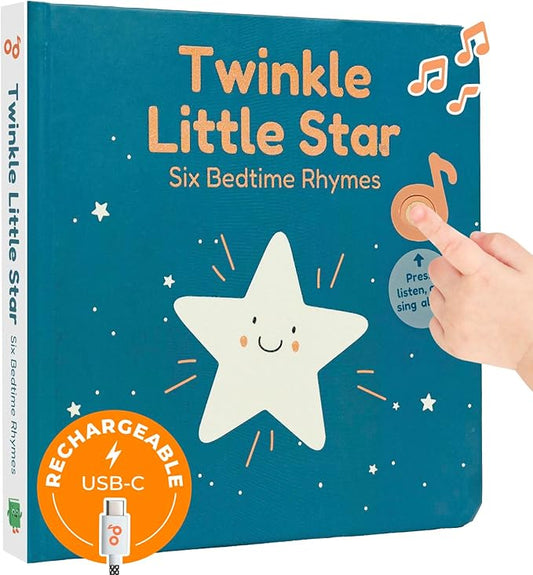Cali's Books Twinkle Twinkle Little Star – USB-C Rechargeable Musical Book for 1-Year-Old | Sound Book for Toddlers 1-3 with Bedtime Lullabies – Nursery Rhymes Musical Book