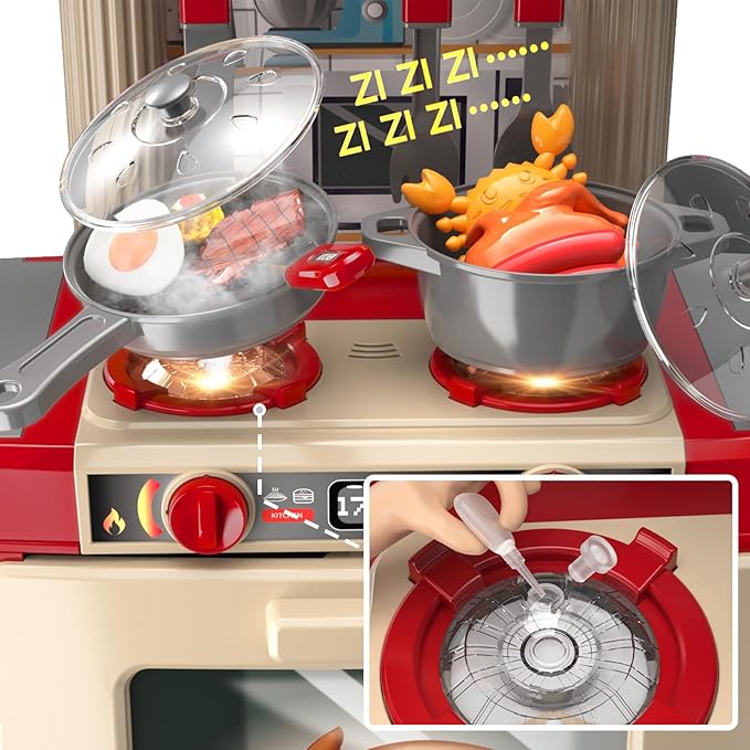 Kids Kitchen Playset for Toddlers, Kids Play Kitchen Set with Sounds and Lights for Toddlers 3-5 6-8, Pretend Food Toy Kitchens Christmas Birthday Gifts for Toddlers Kids 3 4 5 6 7 8 Years Old