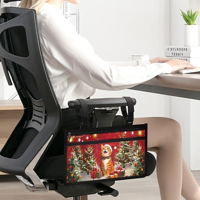 ZOUTAIRONG Christmas Cat Wheelchair Side Bag Power Wheelchair Bag Walker Bag Walker Organizer Pouch Tote for Rollator and Folding Walker Wheelchair Bags to Hang on Side