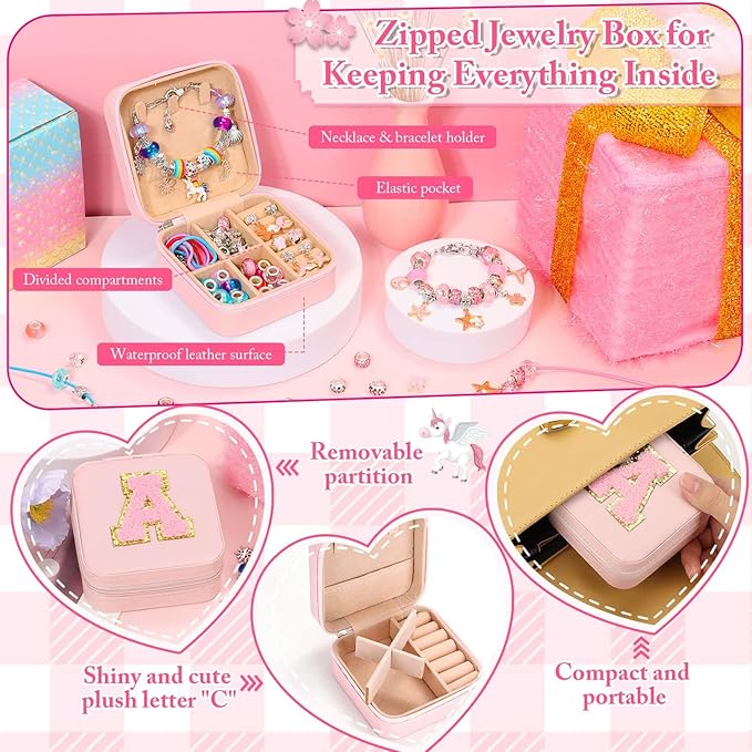 LifeisLuck Charm Bracelet Making Kit, Jewelry Making Kit for Girls DIY Charm Necklace Kit with Bracelet Organizer Box Unicorns Crafts Girls Toys Age 5 6 7 8-12 Birthday Gifts for Kids – A