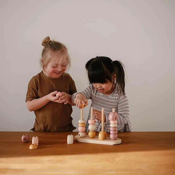 mushie Wooden Multi Shape Stacker | for Kids 3 Years+ | Preschool Educational & Toddler Montessori Toys (Sunrise)