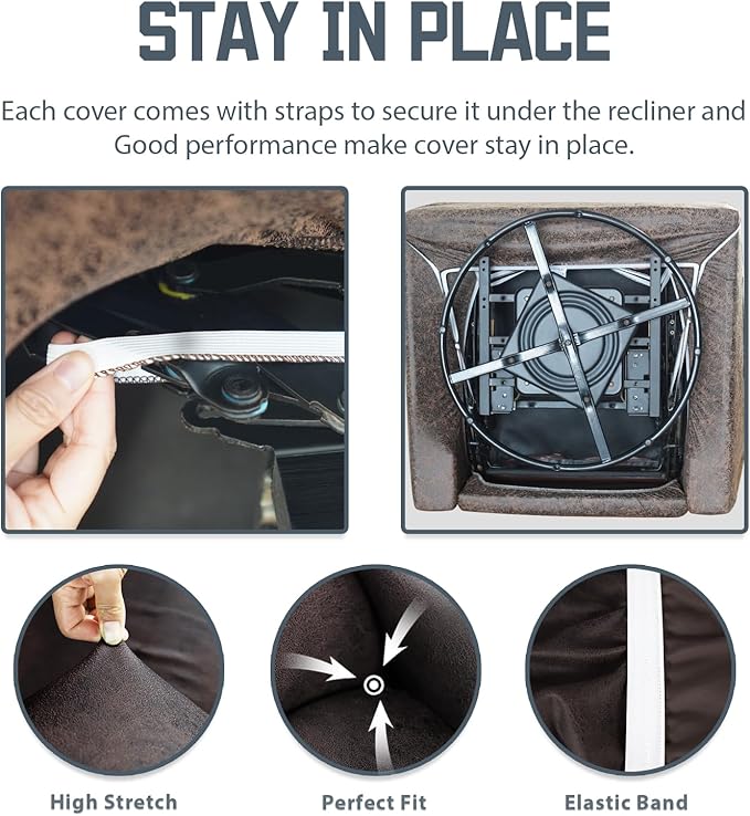 Leather Like Recliner Chair Covers Heavy Duty, 4 Pieces Lazy Boy Recliner Cover for Recliner Chair, Leather Cover for Recliner slipcovers Washable for Pets (Black Chocolate)