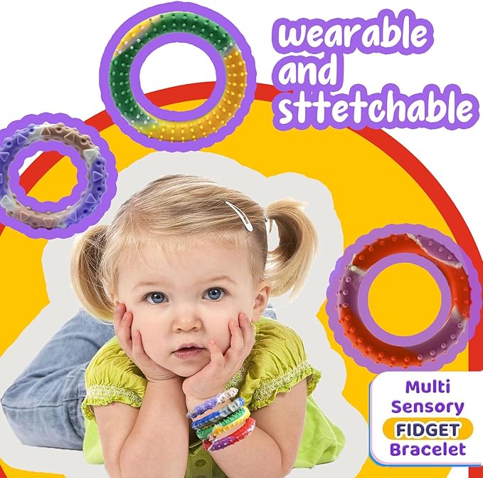 12pcs Random ColorSensory Fidget Toys for Kids Adults ， Stretchy Fidget Bracelet &Texture & Calming Autism Sensory Toys for Special Needs Autistic Children &Calm Down Toy for Toddler Girls Boys