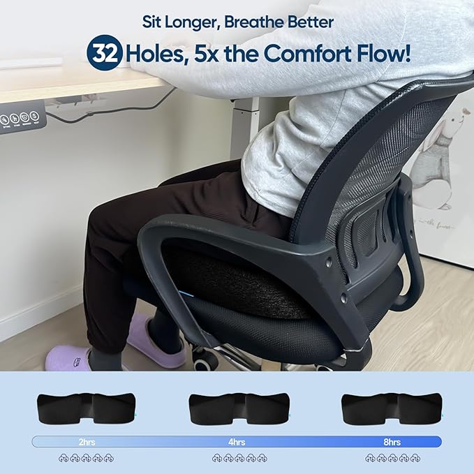 Gel Seat Cushions for Office Chairs Tailbone Pain Relief/Pressure Relief/Sciatica Pain, Memory Foam Breathable Chair Cushions for Back Pain/Butt Pillow Fits Computer Chair/Car/Wheelchair