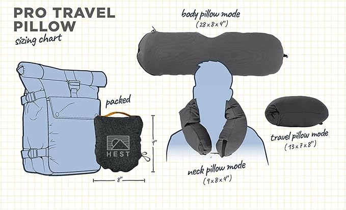 HEST Camping Pillow - Temperature Resilient, Memory Foam, Packable Travel Pillow