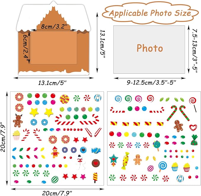 chiazllta 30 Packs Christmas Picture Frame Craft Kits for Kids, Xmas DIY Gingerbread Candy Craft Holiday Art Favor Home Class Game Activities for Kindergarten Preschool