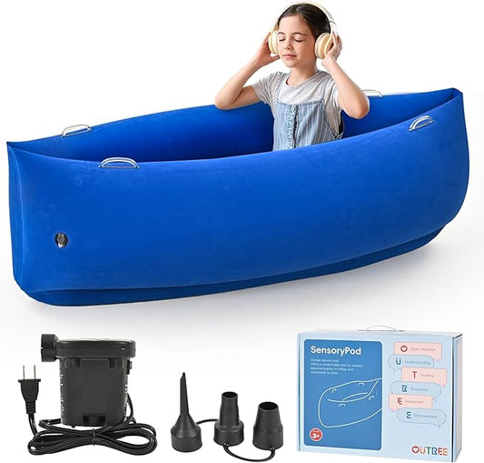OUTREE Upgraded Sensory Chair for Kids — 60" Sensory Pod Inflatable Peapod for Children, Includes Electric Air Pump,Sensory Toys Giftfor Kids with Autism,Blue