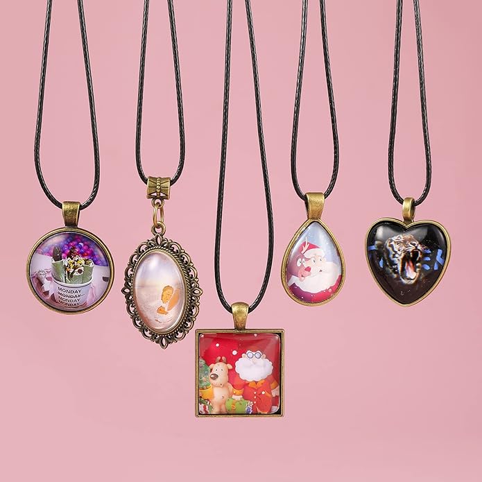 Bezel Pendant Trays Gold and Sliver, Rhinestone Bezel Pendants Trays for DIY Jewelry Craft Making, Picture Necklace Pendant Trays with Clear Glass Cabochons and Chains