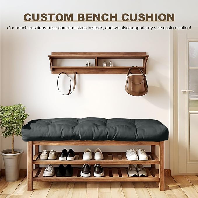 Bench Cushion 36 inches,Indoor/Outdoor Non-Slip Tufted Cushions, Premium Waterproof Linen, Soft Piano Sofa Cushions, High-Density Memory Foam(Black-36x14 x 4 in)