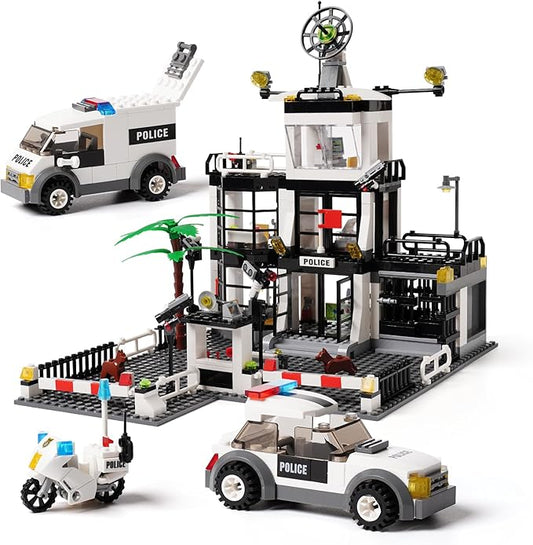 City Police Station STEM Building Kit,Compatible with Lego City Police Station Toy with Police Car,Police Motorcycle,MOC Ideas Best Toy Gift for 8+ Boys.631PCS