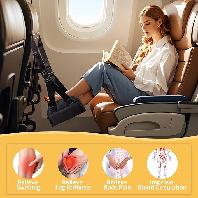 Lefeke Airplane Foot Hammock, Adjustable Foot Hammock for Plane Travel with 2 Straps, Plane Foot Rest with Support Plate, Foot Swing Airplane Travel Essentials