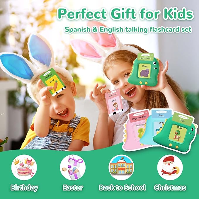 Spanish Talking Flash Cards Bilingual - Toddler Toys for 2 3 4 5 Year Old Boys and Girls, Autism Sensory Toys for Kids Learning Montessori Toys, Español/English Speech Therapy Preschool Gifts