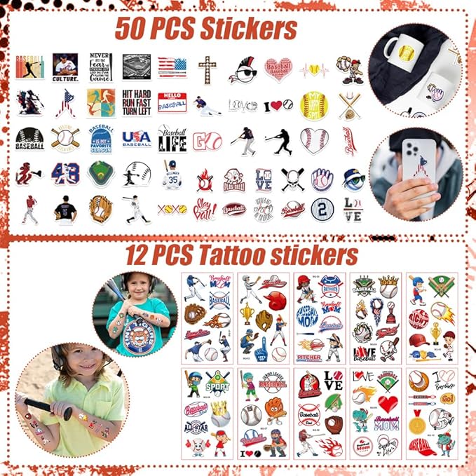 Baseball Party Favors, 172 pcs Birthday Party Supplies contains Cups, Straws, Whistles, Bracelets, Keychains, Stickers, Soft Balls, Tatoo Stickers, Thank You Tags for Sport Themed Birthday Decors