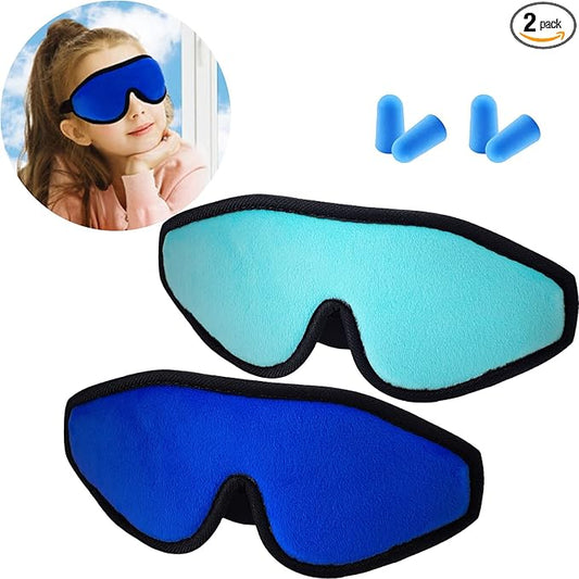 2 Pieces 3D Sleep Mask for Kids Memory Foam Contoured Eye Mask, Travel Sleep Eye Cover with Adjustable Strap, 3D Blindfolds(Blue and Green)