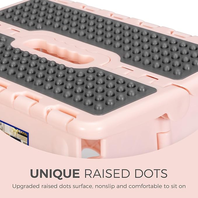ACKO 10pack Folding Step Stool 13 Inch Stool Heavy Duty Plastic Foldable Step Stools for Kids, Stepping Stool with Handle, Folding Stool Suitable for Kitchen Hold Up to 300 LB (Sakura Pink)