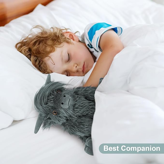 Heatable & Coolable Highland Cow Stuffed Animal, Microwavable Heating Pad for Soothing & Relaxation, Black Cattle Plushies for Stress Relief, Lavender Scented Stuffed Cow Gifts