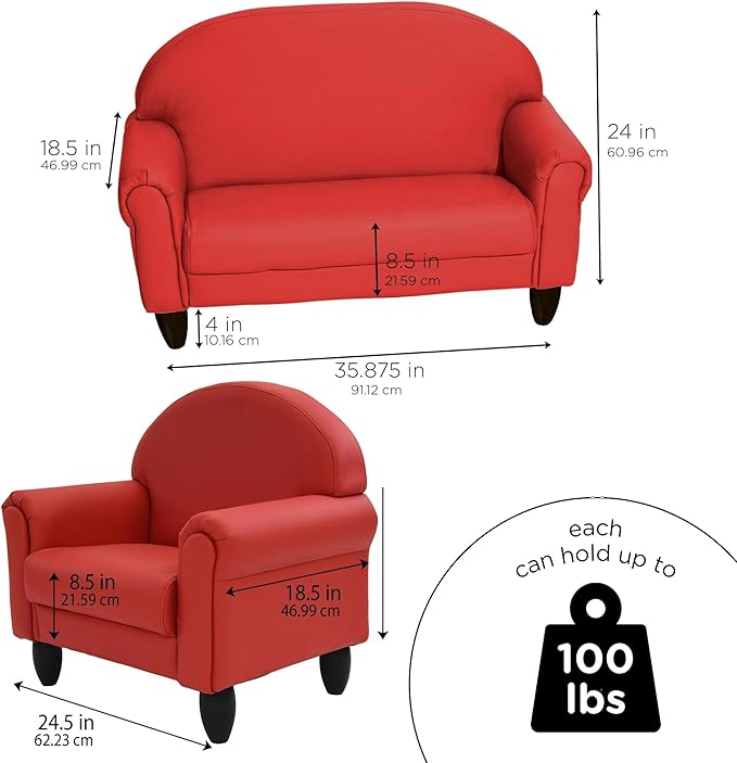 Children's Factory As We Grow Chair and Couch, Flexible Seating for Daycare or Preschool, Kids Reading Couch, Playroom Furniture, Red