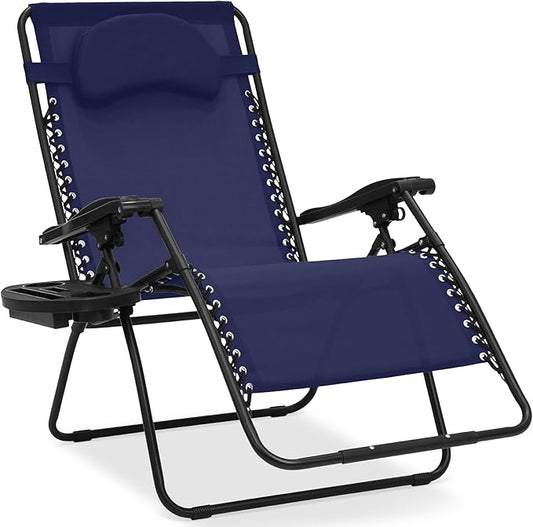 Best Choice Products Oversized Zero Gravity Chair, Folding Outdoor Patio Lounge Recliner w/Cup Holder Accessory Tray, Pillow - Navy