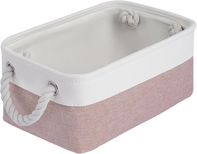VQRTEXA Storage Baskets for Shelves 11.8x7.9x5.2 Inch, Foldable Fabric Storage Bins with Handles, Small Storage Baskets for Organizing Closet, Bathroom, Office, Home Organization (1-Pack, White&Pink)