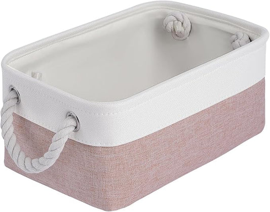 VQRTEXA Storage Baskets for Shelves 11.8x7.9x5.2 Inch, Foldable Fabric Storage Bins with Handles, Small Storage Baskets for Organizing Closet, Bathroom, Office, Home Organization (1-Pack, White&Pink)