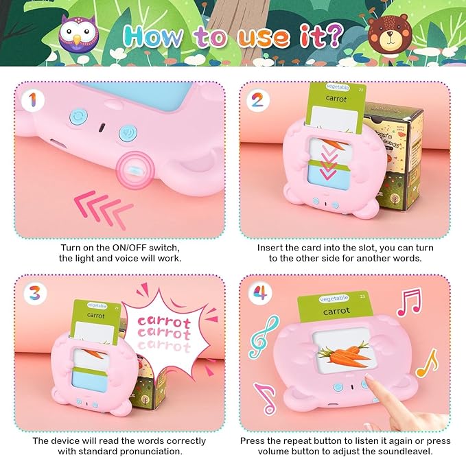 Upgraded Talking Flash Cards for Toddlers, 1 Year Old Boy Girl Birthday Gift, Montessori Toys for 1 2 3 Year Old, 224 Sight Words Flash Cards Kindergarten, Speech Therapy Toys for Toddlers 1-3, Pink