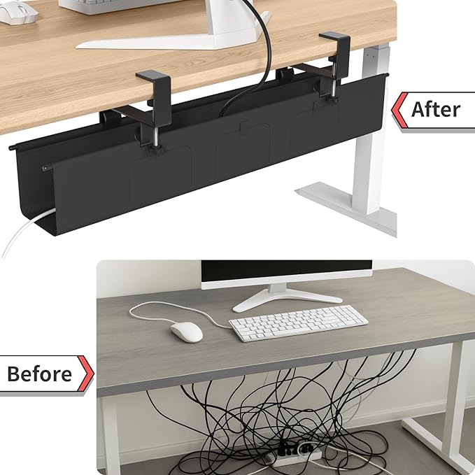 Under Desk Cable Management Tray, 36” Cord Organizer for Desk Clamp Mount, Heavy Duty Fabric Wire Management for Office Home