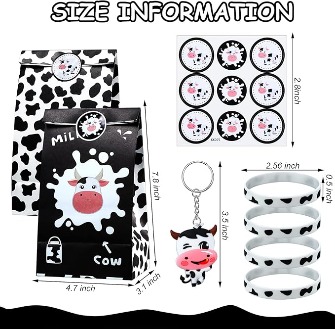 Cow Party Favors Supplies Include Cow Silicone Bracelets Cow Keychain Cow Party Present Bags and Waterproof Cow Stickers for Baby Shower Return Present Farm Animal Birthday (Novel Style, 104 Pieces)