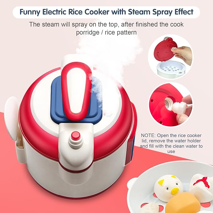25PCS Kids Kitchen Pretend Play Toys, Mini Electronic Rice Cooker Toys, Cooking Toys with Music Steam Effect, Cookware Kits Kitchen Playset Food Accessories for Toddlers Boys Girls