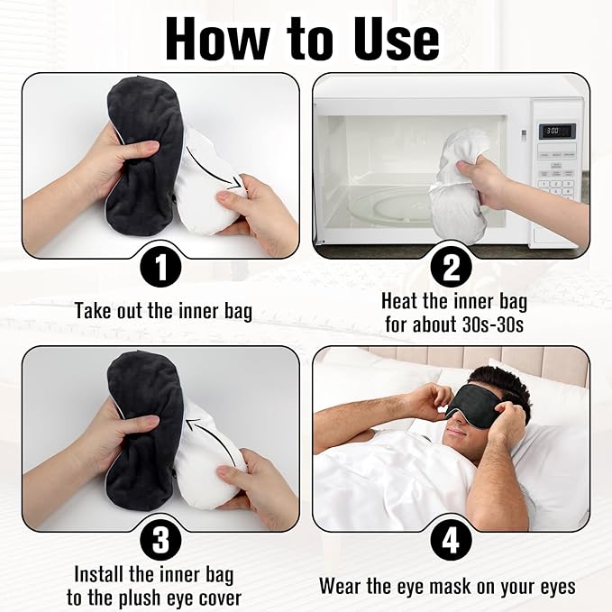 BeHoomi Heated Eye Mask Warm Compress for Eyes, Soothing Weighted Eye Mask for Sleeping, Microwave Moist Heating Pad Hot Compress for Eyes Relaxation, Reusable Sleep Mask for Home, Office (Black)