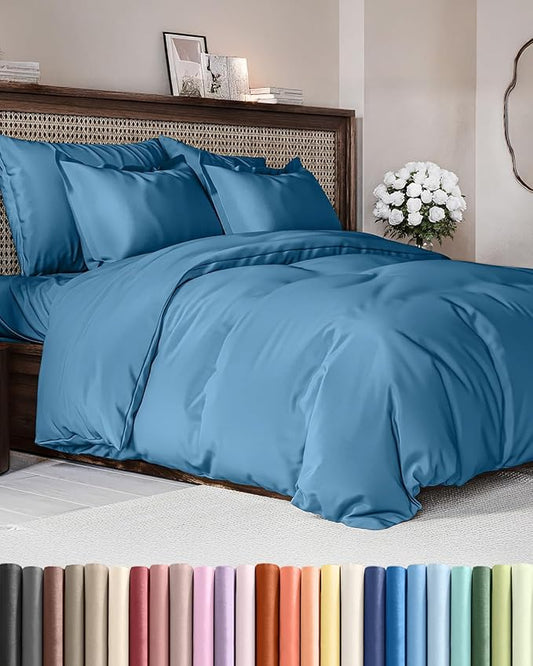 CGK Unlimited Duvet Cover Full Size Set - Extra Soft Full Size Duvet Cover 80 x 90 with 2 Pillow Shams - Hotel Quality w/Zipper Closures & Ties - Bedding and Bed Linens Set (Denim Blue)
