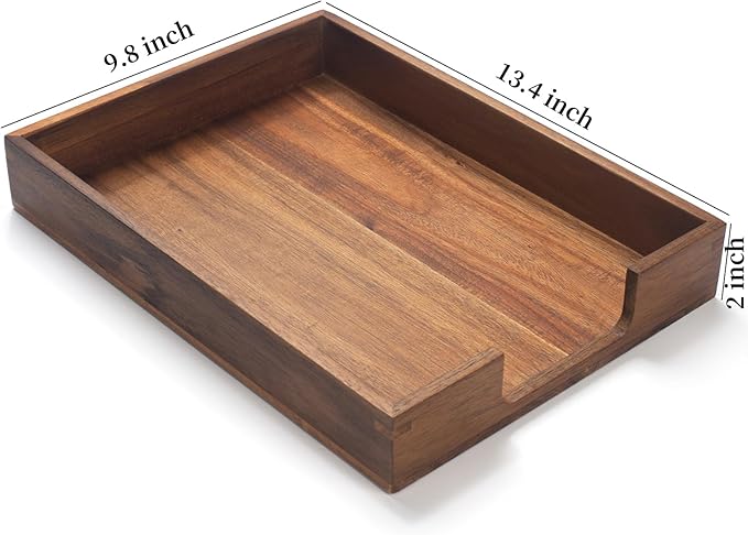Wood Letter Tray, Acacia Wood Desk Tray, Wooden Desktop Organizer for Papers, Documents, Magazines, Files